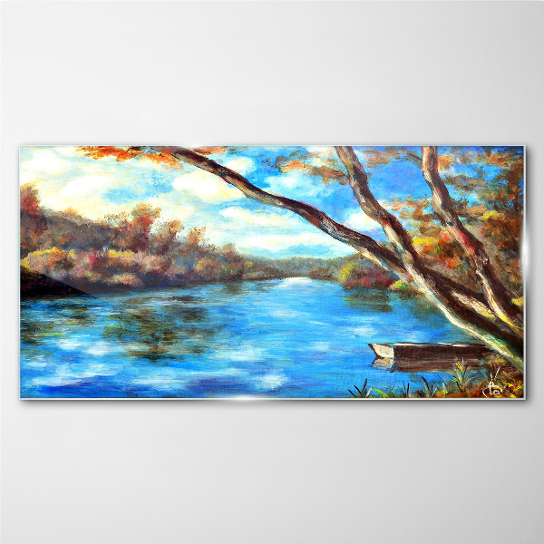 Clouds nature forest river Glass Wall Art