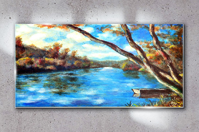 A peaceful landscape by the river Glass Wall Art