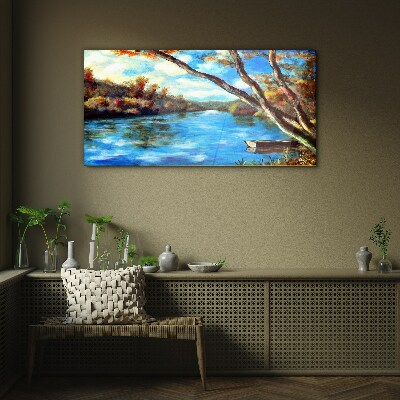 Clouds nature forest river Glass Wall Art