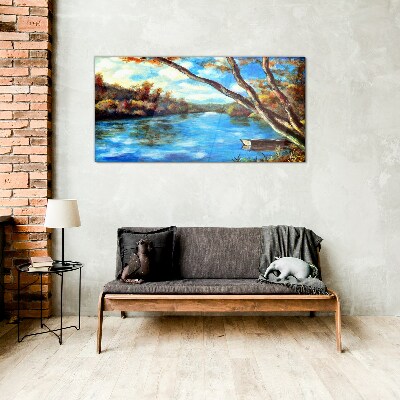 A peaceful landscape by the river Glass Wall Art
