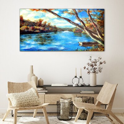 A peaceful landscape by the river Glass Wall Art