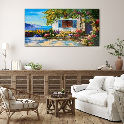 Seaside landscape with flowers Glass Wall Art