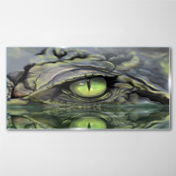 Frog's eye in water reflection Glass Wall Art