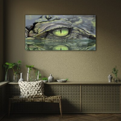 Frog's eye in water reflection Glass Wall Art