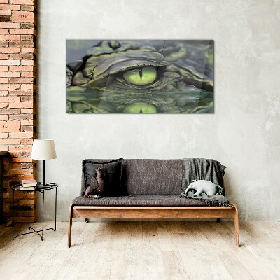 Frog's eye in water reflection Glass Wall Art
