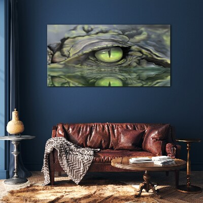 Frog's eye in water reflection Glass Wall Art