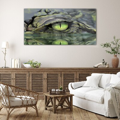 Frog's eye in water reflection Glass Wall Art
