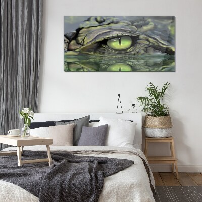 Frog's eye in water reflection Glass Wall Art