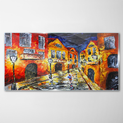 Night street in colors Glass Wall Art