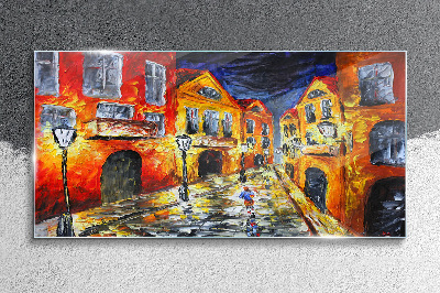 Night street in colors Glass Wall Art