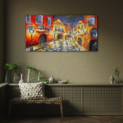 Night street in colors Glass Wall Art