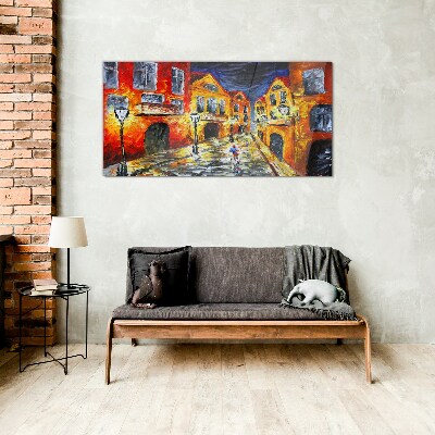 Night street in colors Glass Wall Art