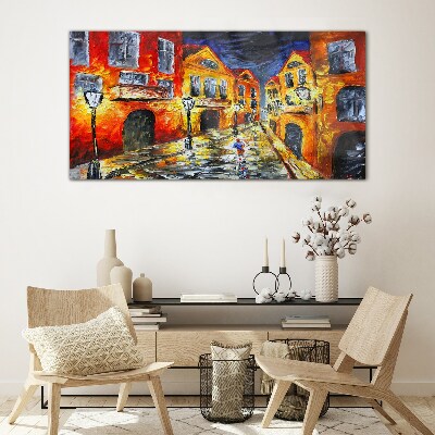 Night street in colors Glass Wall Art