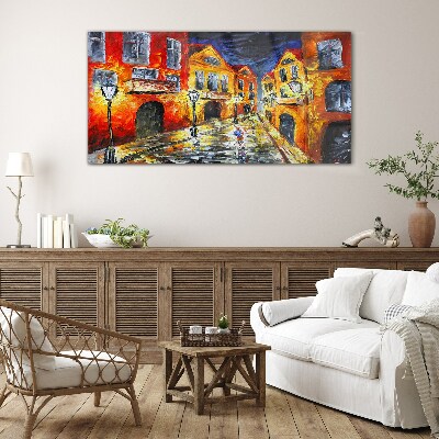Night street in colors Glass Wall Art