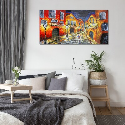 Night street in colors Glass Wall Art