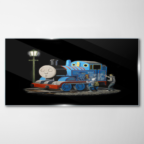 Thomas and friends at night Glass Wall Art