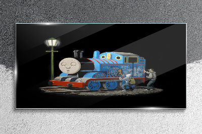 Thomas and friends at night Glass Wall Art
