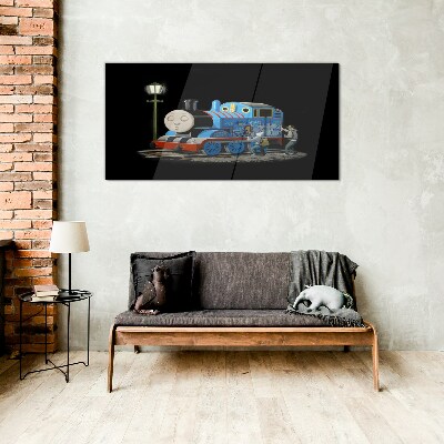 Thomas and friends at night Glass Wall Art