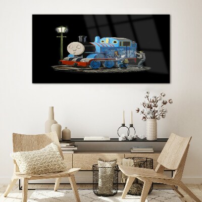 Thomas and friends at night Glass Wall Art