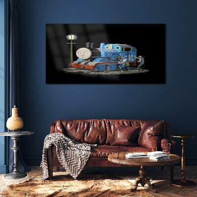 Thomas and friends at night Glass Wall Art