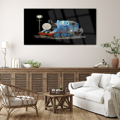 Thomas and friends at night Glass Wall Art