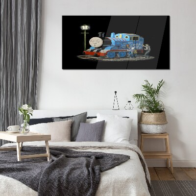 Thomas and friends at night Glass Wall Art