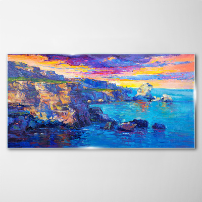 Cliffs coast sunset Glass Wall Art