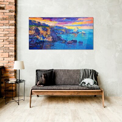 Picturesque sunset over the coast Glass Wall Art
