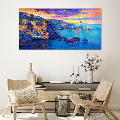 Picturesque sunset over the coast Glass Wall Art