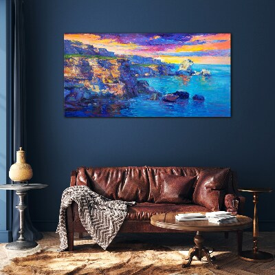 Picturesque sunset over the coast Glass Wall Art