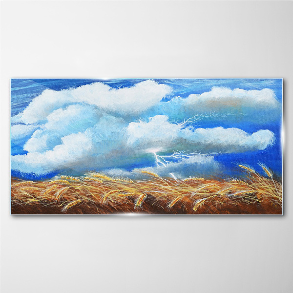 Summer sky over a golden field Glass Wall Art