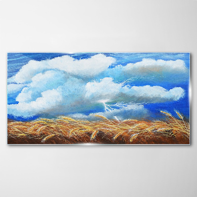 Field sky lightning Glass Wall Art