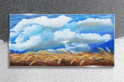 Summer sky over a golden field Glass Wall Art