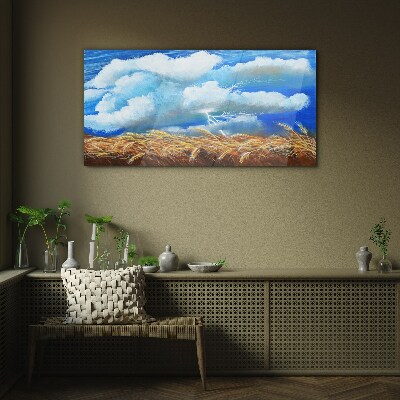 Summer sky over a golden field Glass Wall Art