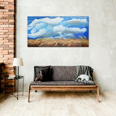 Summer sky over a golden field Glass Wall Art