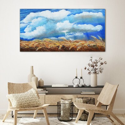 Summer sky over a golden field Glass Wall Art