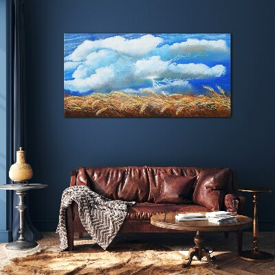 Summer sky over a golden field Glass Wall Art