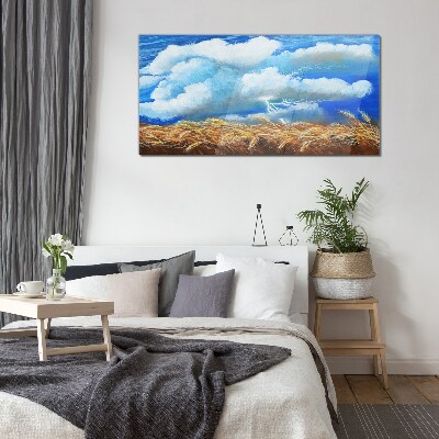 Summer sky over a golden field Glass Wall Art
