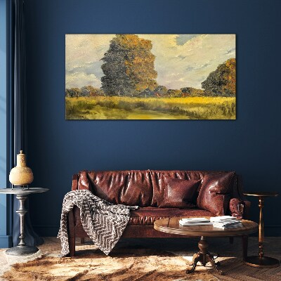 Golden trees in a summer landscape Glass Wall Art