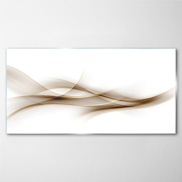 Golden waves on white background Glass Wall Art
