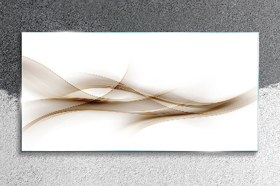 Golden waves on white background Glass Wall Art