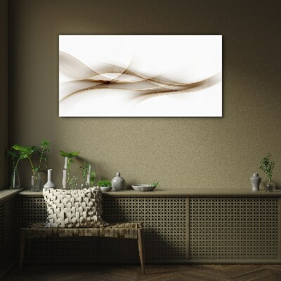 Golden waves on white background Glass Wall Art