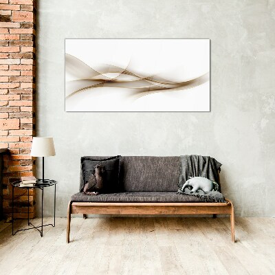 Golden waves on white background Glass Wall Art