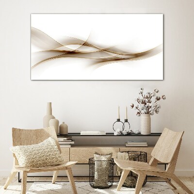 Golden waves on white background Glass Wall Art