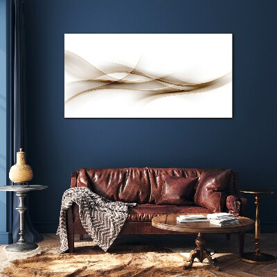 Golden waves on white background Glass Wall Art