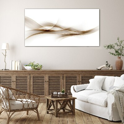 Golden waves on white background Glass Wall Art