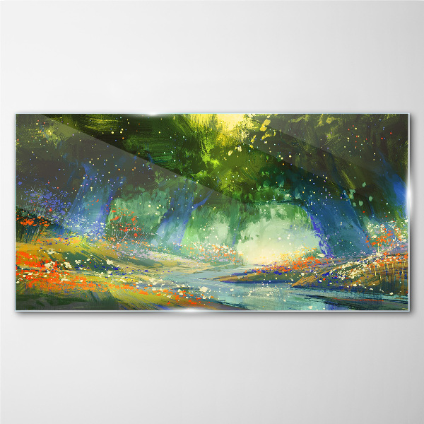 Green forest in the morning light Glass Wall Art