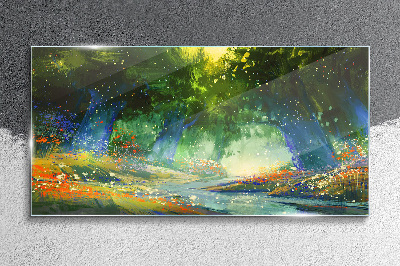 Green forest in the morning light Glass Wall Art