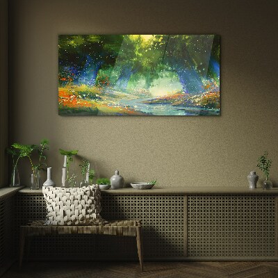 Green forest in the morning light Glass Wall Art
