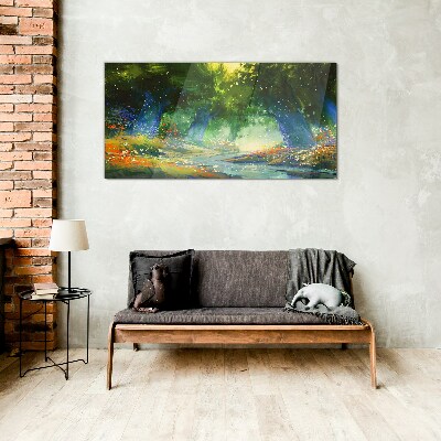 Green forest in the morning light Glass Wall Art